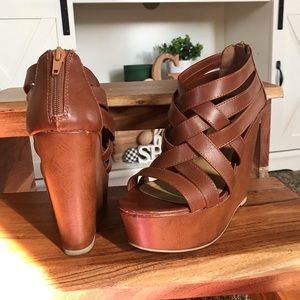Brown platform wedge sandal